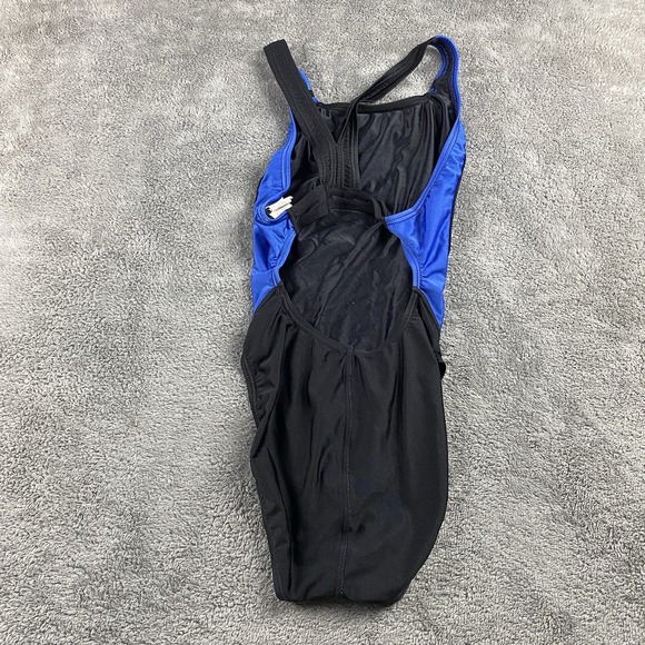 Speedo Racerback Swimsuit Womens 14 Black Blue One Piece - Picture 12 of 15